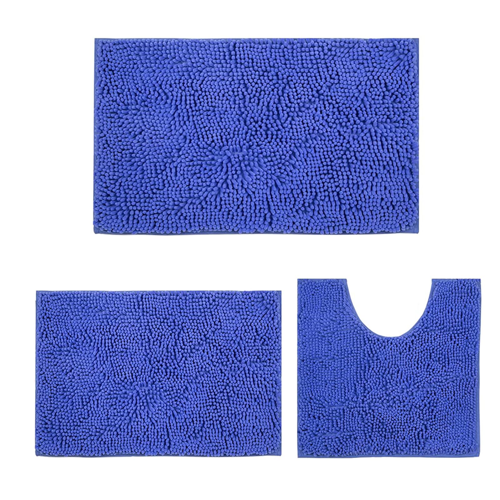 DTXDTech Bathroom Mat, Non Slip Bathroom Mat Sets 3 Piece, Chenille 20 * 32inch, 16 * 24inch Bath Rug and 20 * 20inch U Shape Toilet Rug, Soft and Absorbent(Denim Blue)