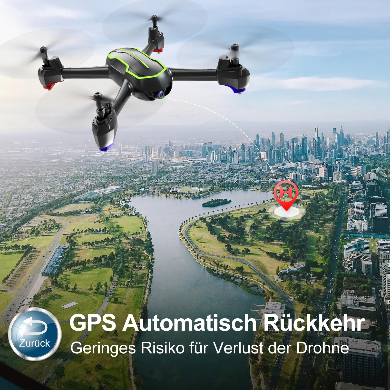 Loolinn | Drohne GPS - Drohne mit Kamera HD 1080p für Kinder über 12 Jahre, RC Quadrocopter Drohnen/GPS Automatisch Rückkehr / 32 Min Flugzeit / 2 Akkus