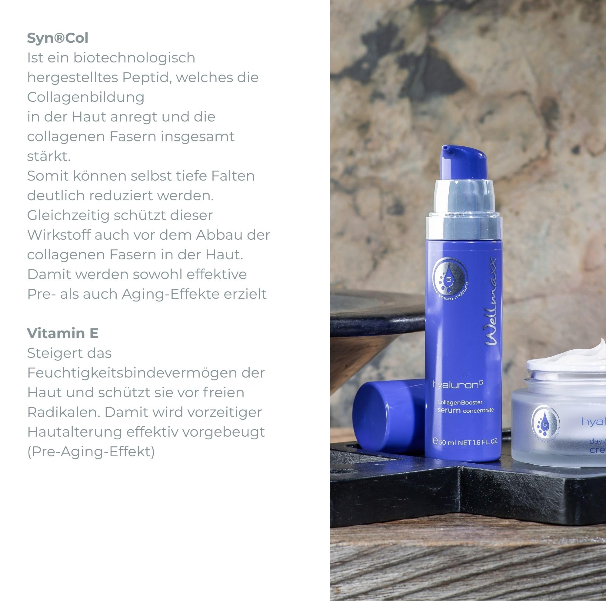 WELLMAXX® hyaluron⁵ CollagenBooster serum concentrate l leichtes 5-fach hyaluron Serum l Feuchtigkeit & Straffheit l Anti Aging l alle Hauttypen l Made in Germany l Dermatest „sehr gut“* l 50 ml