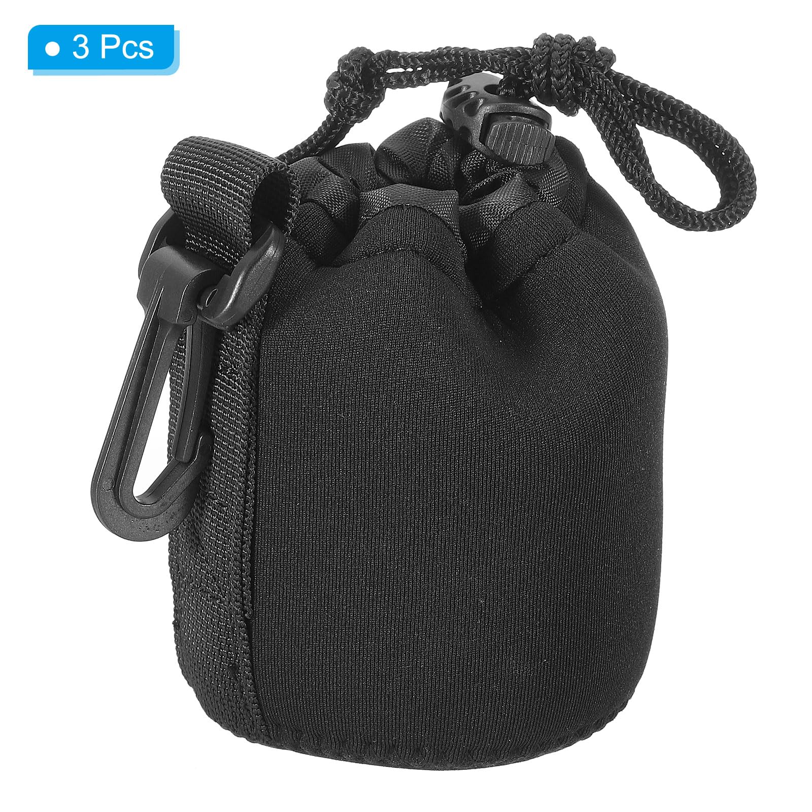 PATIKIL Borsa per Obiettivo Fotografico, 3 Pz 3,1" Id x 3,9" H Sacchetto Coulisse Neoprene Spesso Protettivo, Custodia per Obiettivo Fotocamera Dslr, Nero per Acqua e Tazze da Caffè