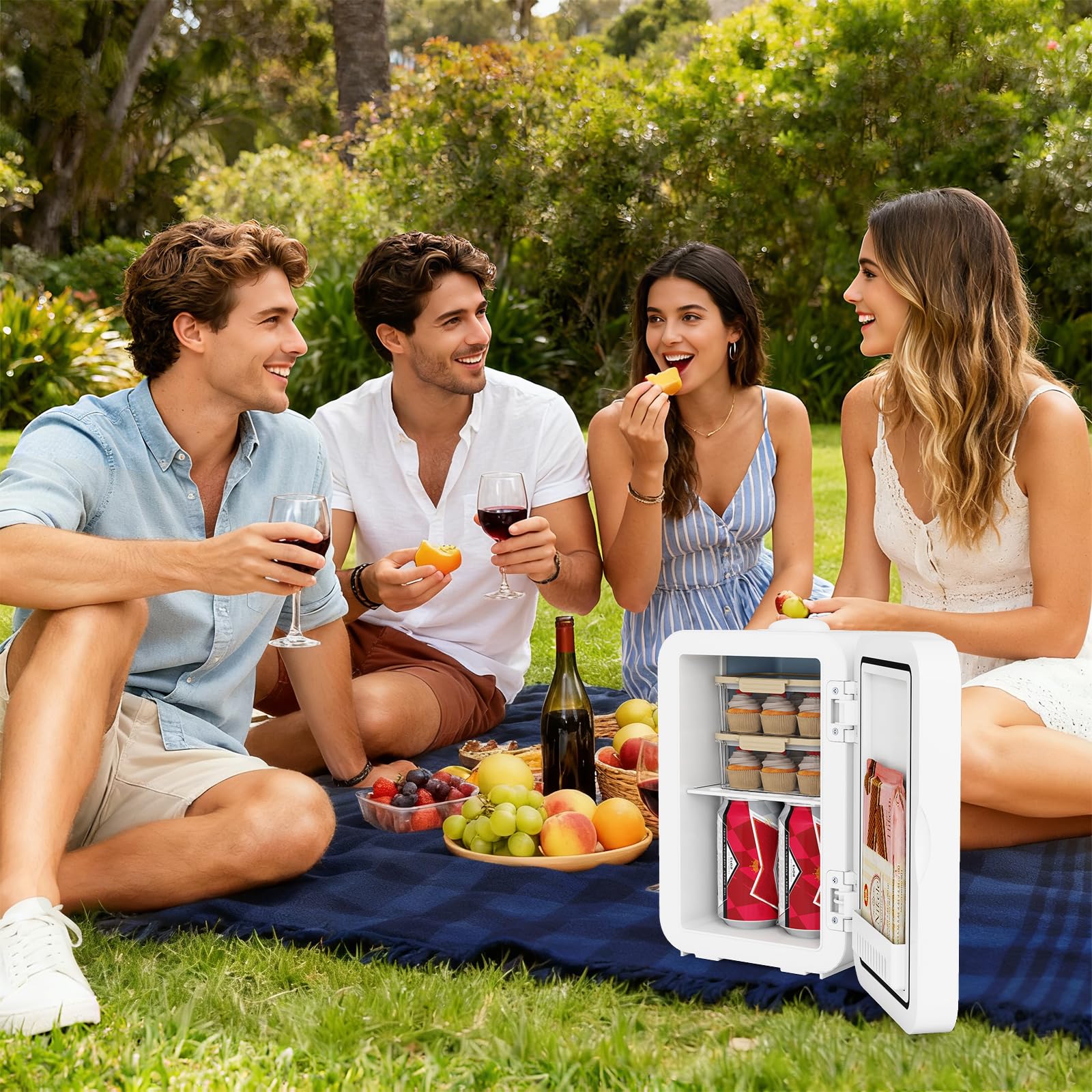 YU YUSING Mini Frigo Cosmetique 8L avec Miroir LED, Mini Réfrigérateurs Portable, Petit Frigo de Chambre 12V/220V avec Fonction Chaud/Froid, Miroir de Maquillage Led pour voitures, Blanc