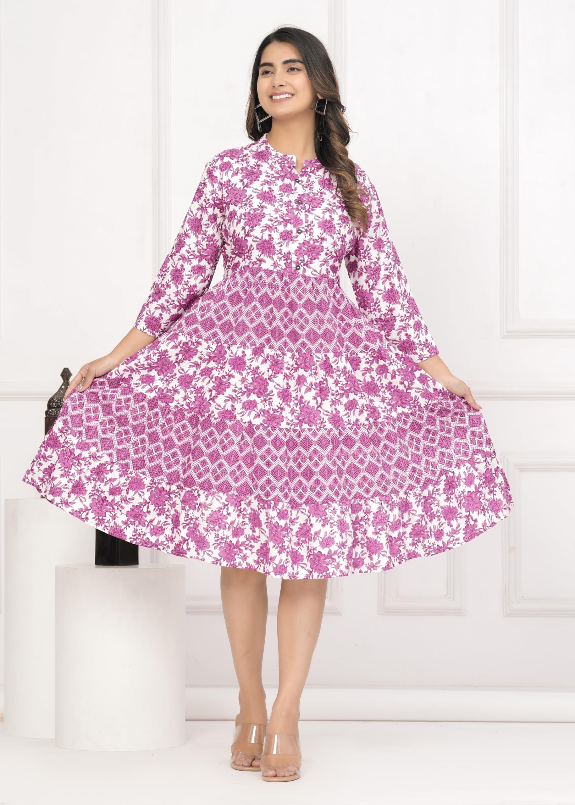 Jikonet Women's Cotton Western Dress For Women | Midi Dresses | Knee Length Casual Dress | A Line Dress (X-Large, Fandango), Multicolor