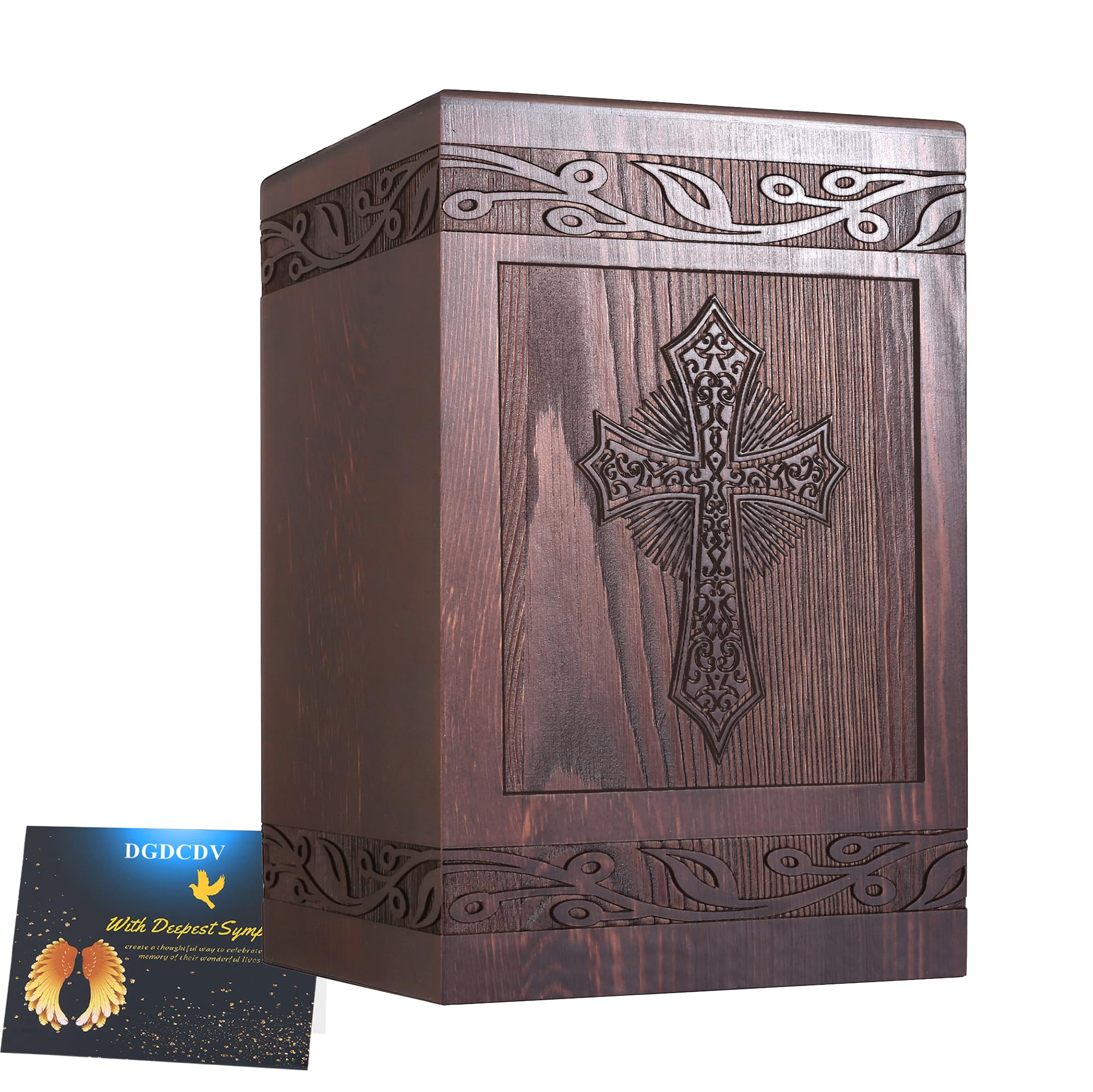 DGDCDV Cremation Memorial Urns for Human Ashes Adult Male Female, Wooden Carved Cross Urns Box and Casket for Ashes Men Women Child, Large Burial Funeral Urns for Ashes, Holds Up to 222 LBS