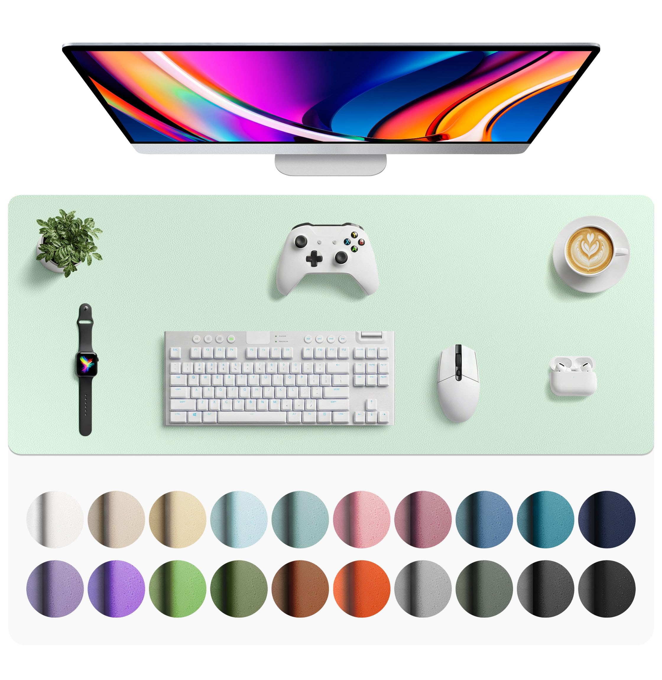 Aothia Faux Leather Desk Mat - Large Mouse Pad, Non-Slip PU Leather Blotter, Waterproof Writing Surface for Office and Home (Aqua, 42" x 17")
