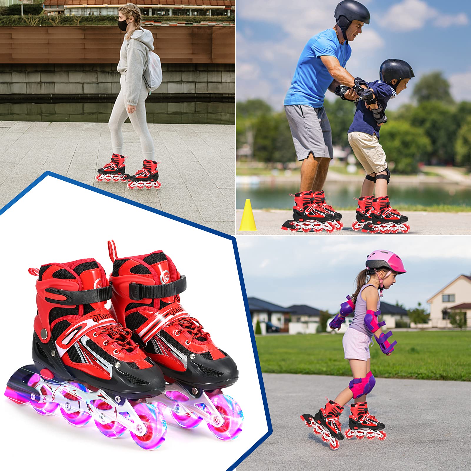 Lixada Rollers en ligne pour enfants avec roues lumineuses en polyuréthane - Cadeau pour enfants, adolescents, garçons, filles, débutants, hommes et femmes - Taille 27-32/33-37/38-41