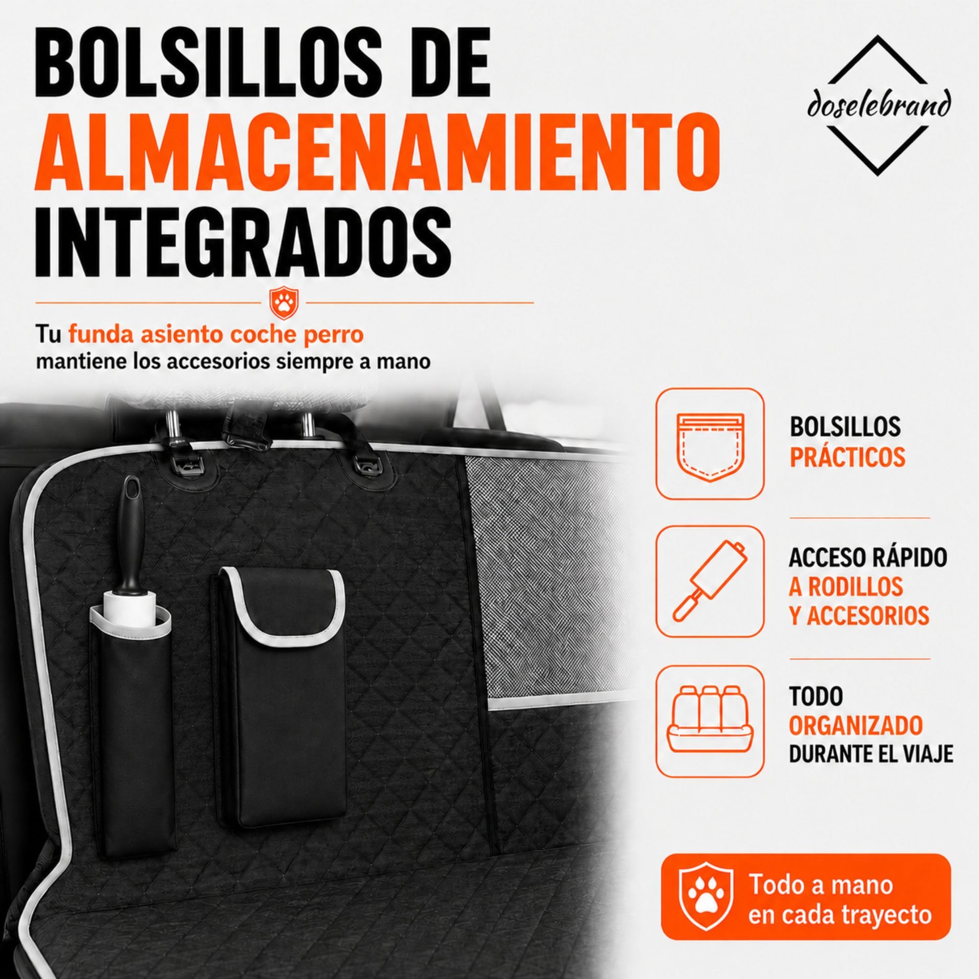 Pack Funda Coche Perro + Arnés + 2 Rollos Quitapelos + Bolsa | Impermeable│ Antideslizante │ Ventana y Bolsillos │ Evita Pelos - Barro - Arañazos │ Universal - Asiento Trasero - Maletero