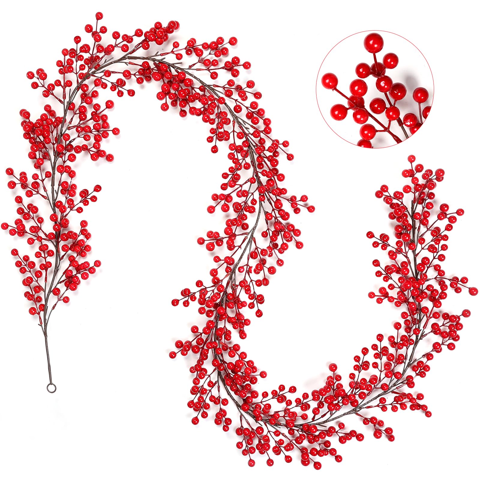 Joyhalo Red Berry Garland - 8.9 FT Christmas Cranberry Garland for Christmas Tree, Winter Holly Berries for Decorating Mantle Xmas Tree Window Door Indoor Outdoor Holiday Decoration