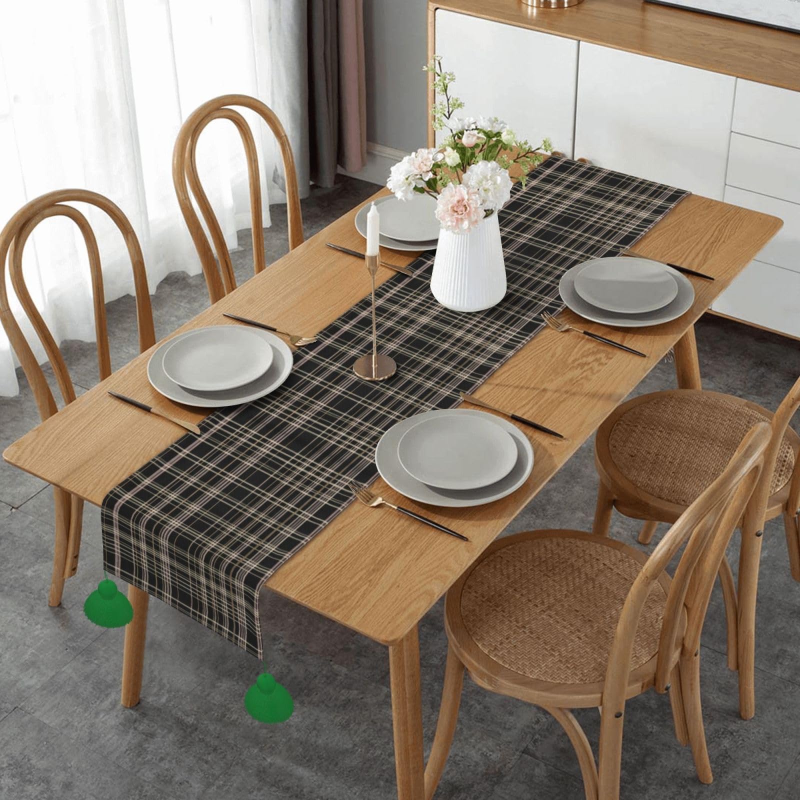 Chemin de table rayé carreaux lavable pour table de salon
