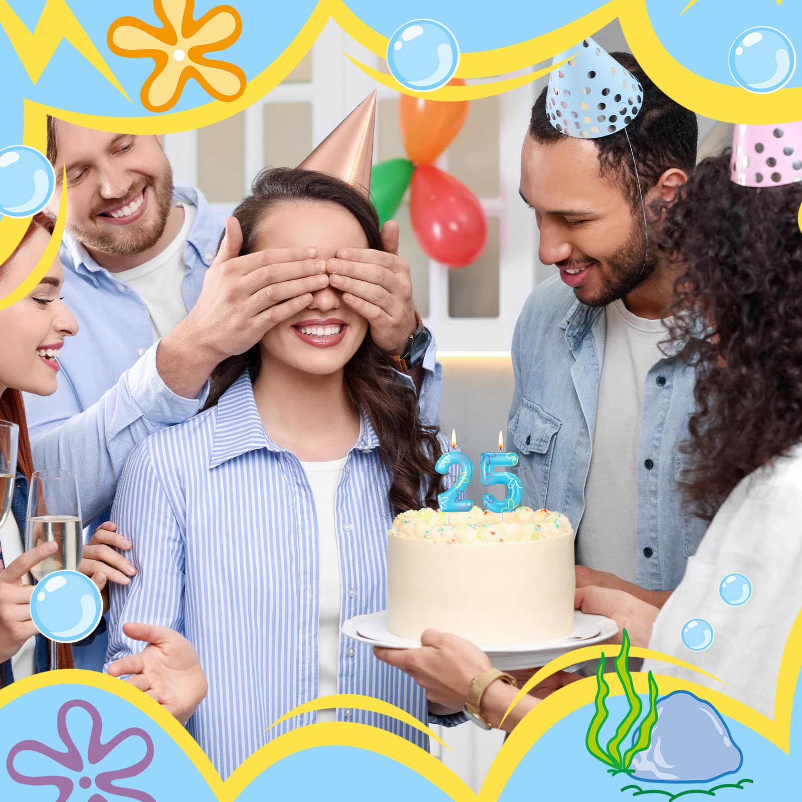 Conelist Vela con números de cumpleaños, esponjas, flores, nubes, decoraciones para cupcakes, velas de fiesta para decoración de cumpleaños con temática de esponja, suministros de decoración de