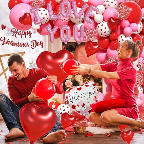 Miniatura 6 de Arco de globos para el día de San Valentín para decoraciones del día de San Valentín, globos rojos, blancos y rosados, de diferentes tamaños,