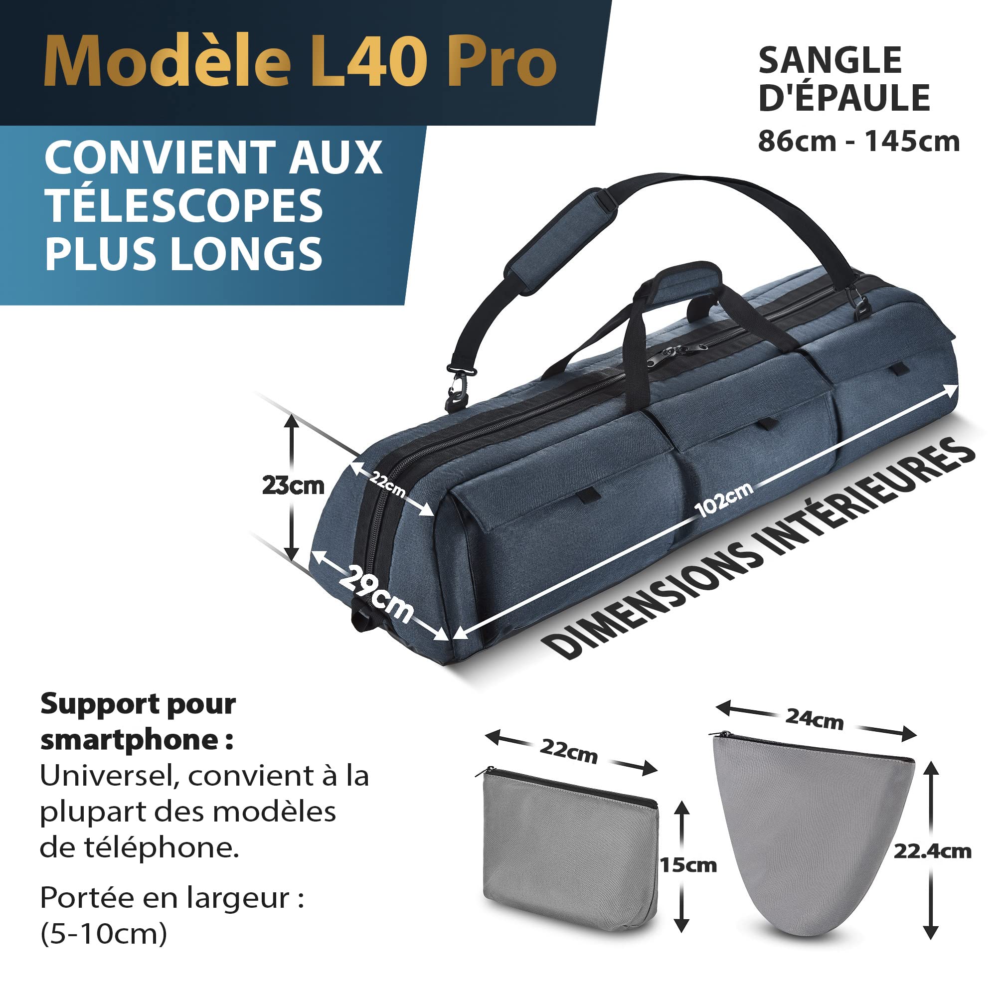 Sac télescope Polyvalent – Sac Transport rembourré, bandoulière réglable & Rangement – Hydrofuge – Compatible avec Les télescopes Celestron (101,6x29,2x22,9 cm)