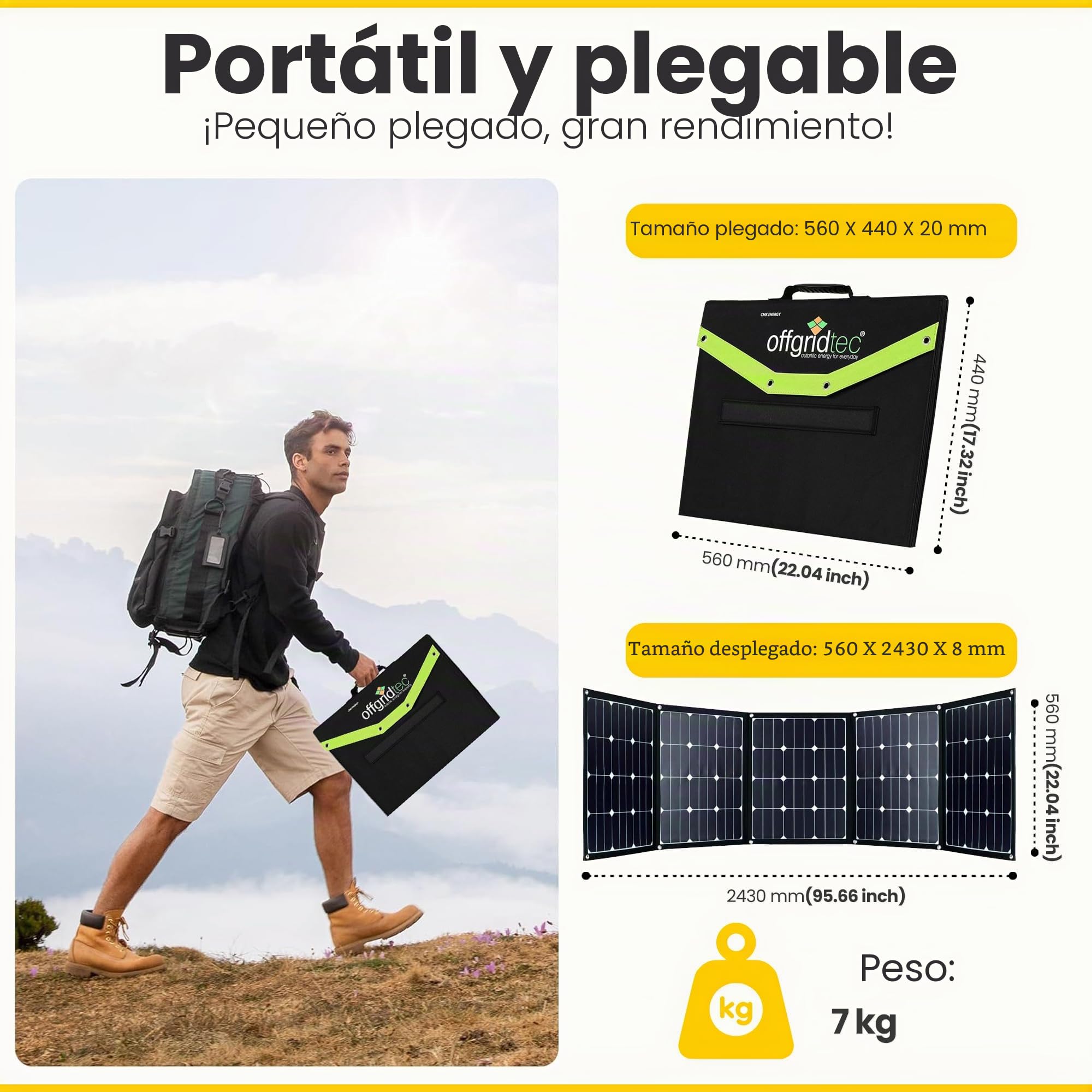Offgridtec FSP-2 - Módulo solar plegable (225 W, con células de contacto Sunpower, sin regulador de carga)
