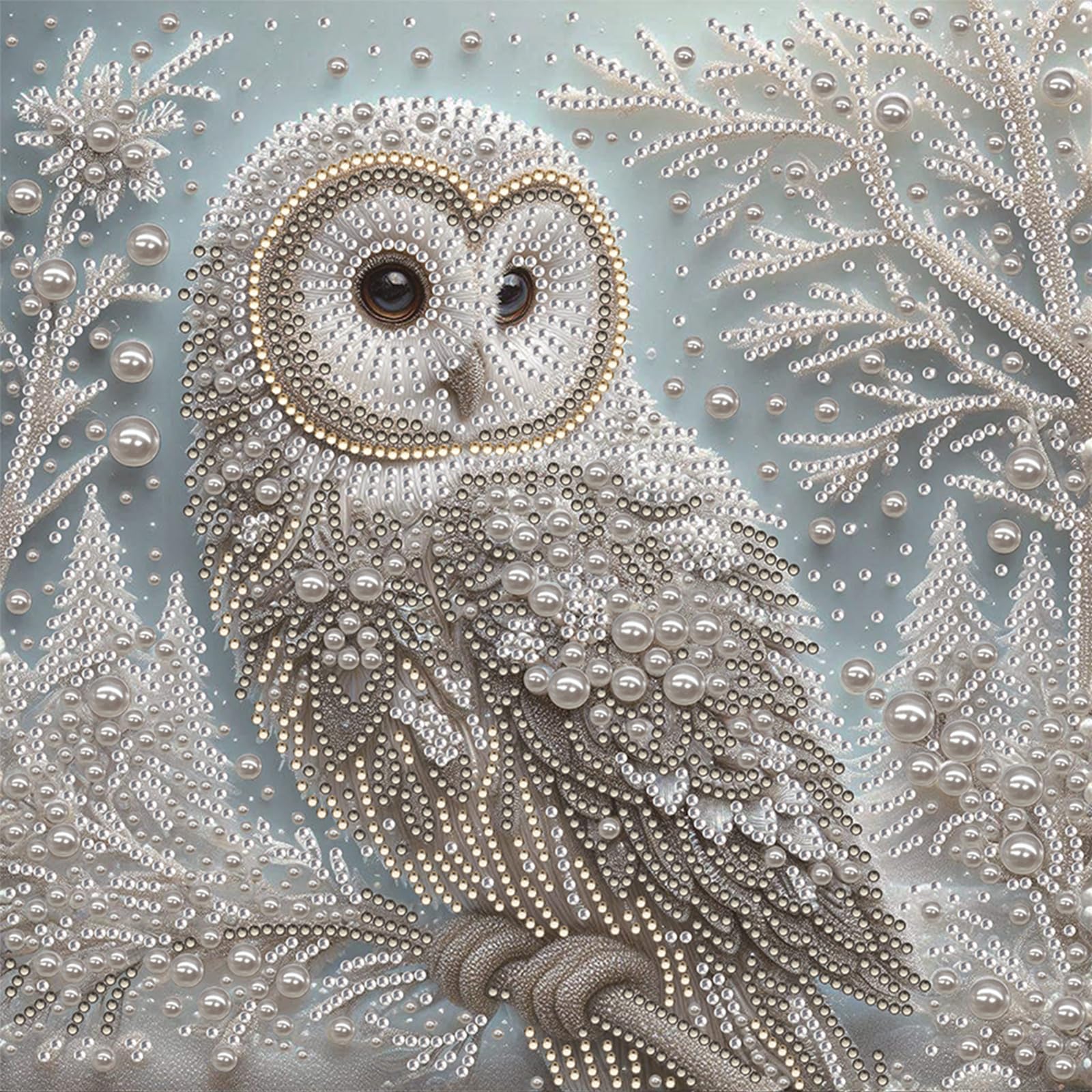 Frost Owl 5D Pearl Painting Special Shaped Diamond Art Painting Kit Owl for Adults&Beginners,DIY Partial Drill Diamond Pearl Painting,Crystal Rhinestone Gem Art Craft Home Decor 30x30cm