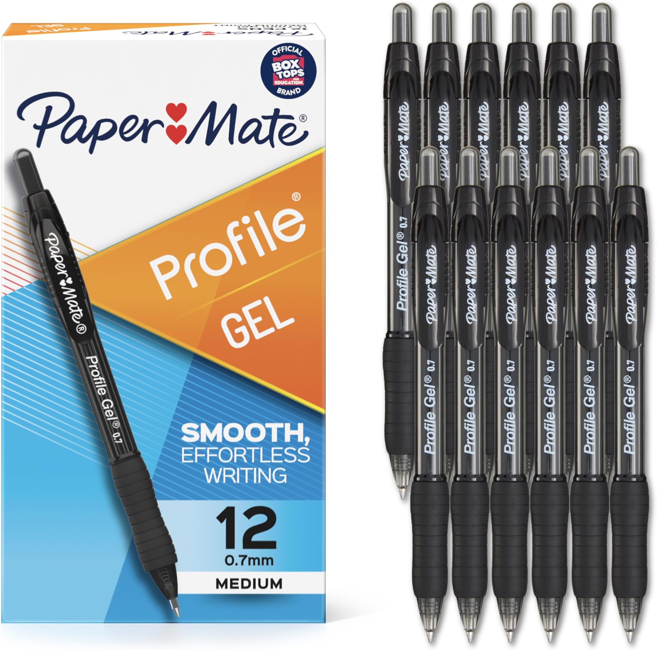 Profile Gel Pens, Retractable, Medium Point (0.7mm), Black Ink, 12 Count - Office Supplies, Writing, Note-Taking