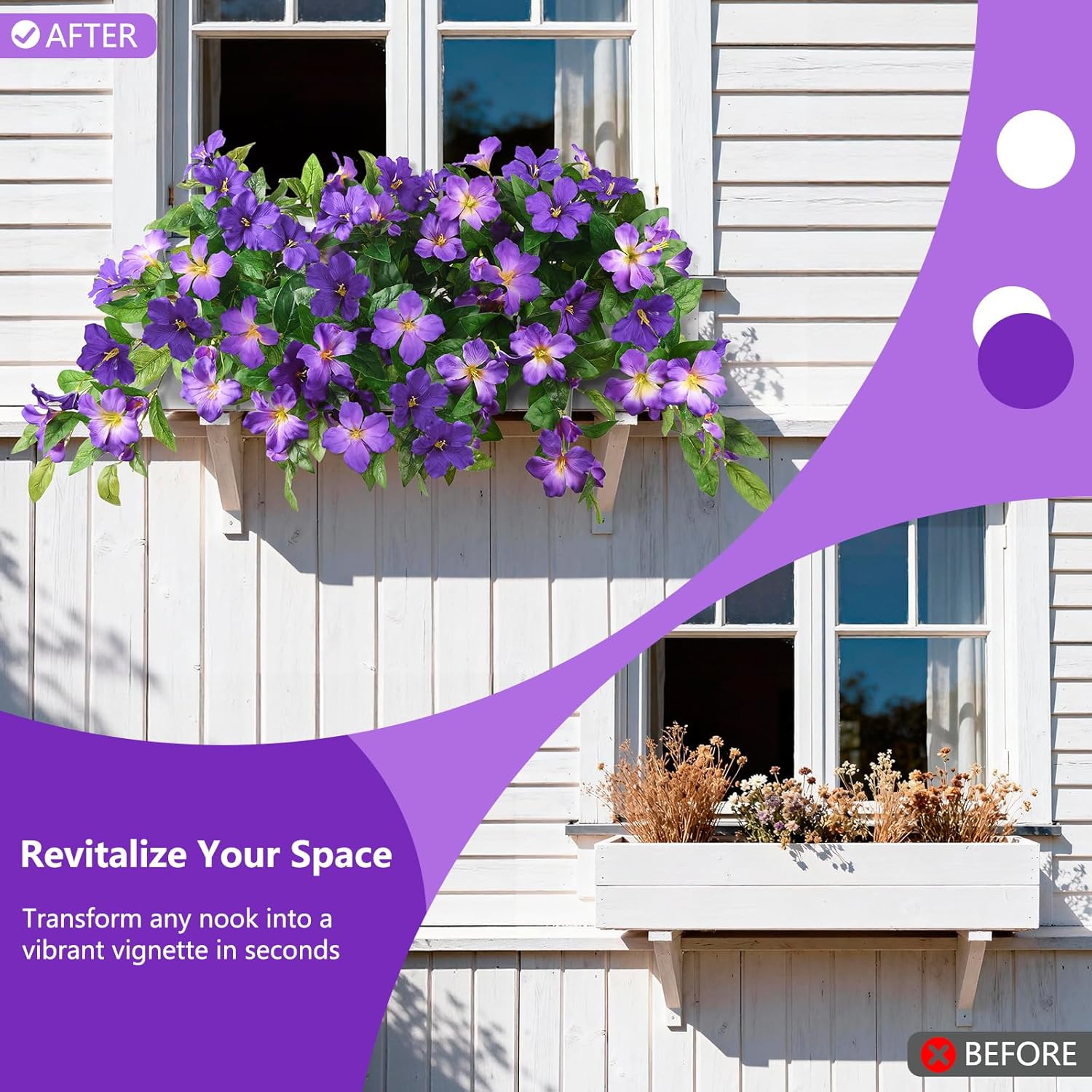 Homsunny Artificial Fake Flowers Plants Outdoor, 2PCS Realistic Faux Silk Flowers UV Resistant Fake Outdoor Flowers for Spring Outside Porch Garden and Home Patio Yard Decor (Double Purple) - Image 3