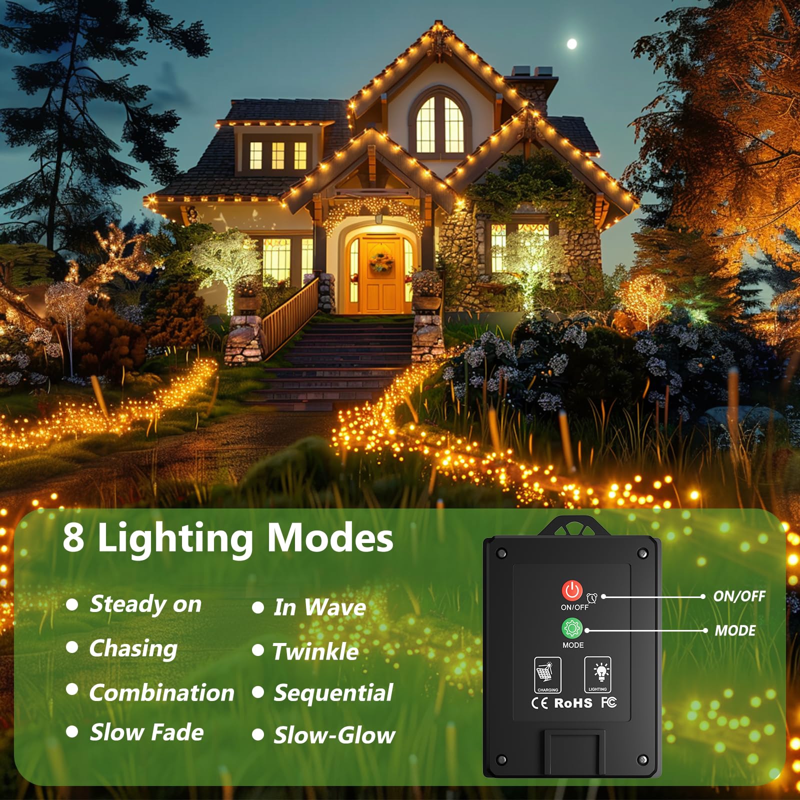 Luci Solari Esterno【2 Pacchi】16+2M 160LED Luci Solari da Giardino IP65 Impermeabili Bianco Caldo 8 Modalità, Catena Solar Esterno Decorative Giardino Albero Patio Terrazze Festival Matrimoni
