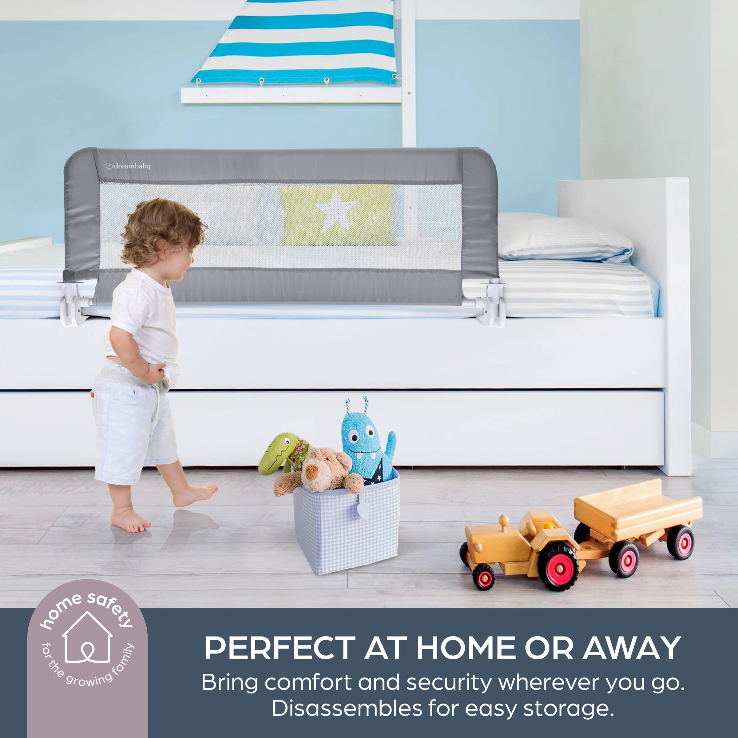Dreambaby Parapetti di protezione per letto Praga, barriera di sicurezza pieghevole e portatile per i più piccoli, adatta a materassi da singolo a king size con basi piatte, 110 cm di larghezza x 45,5