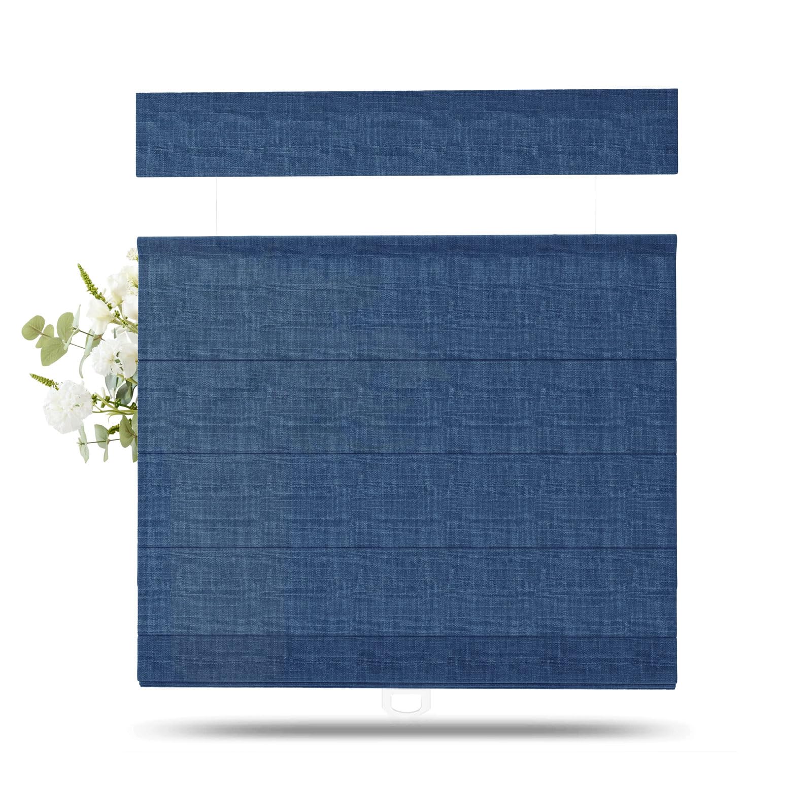 TWOPAGES Liz Linen Top Down Bottom Up Roman Shades for Windows, Navy Blue