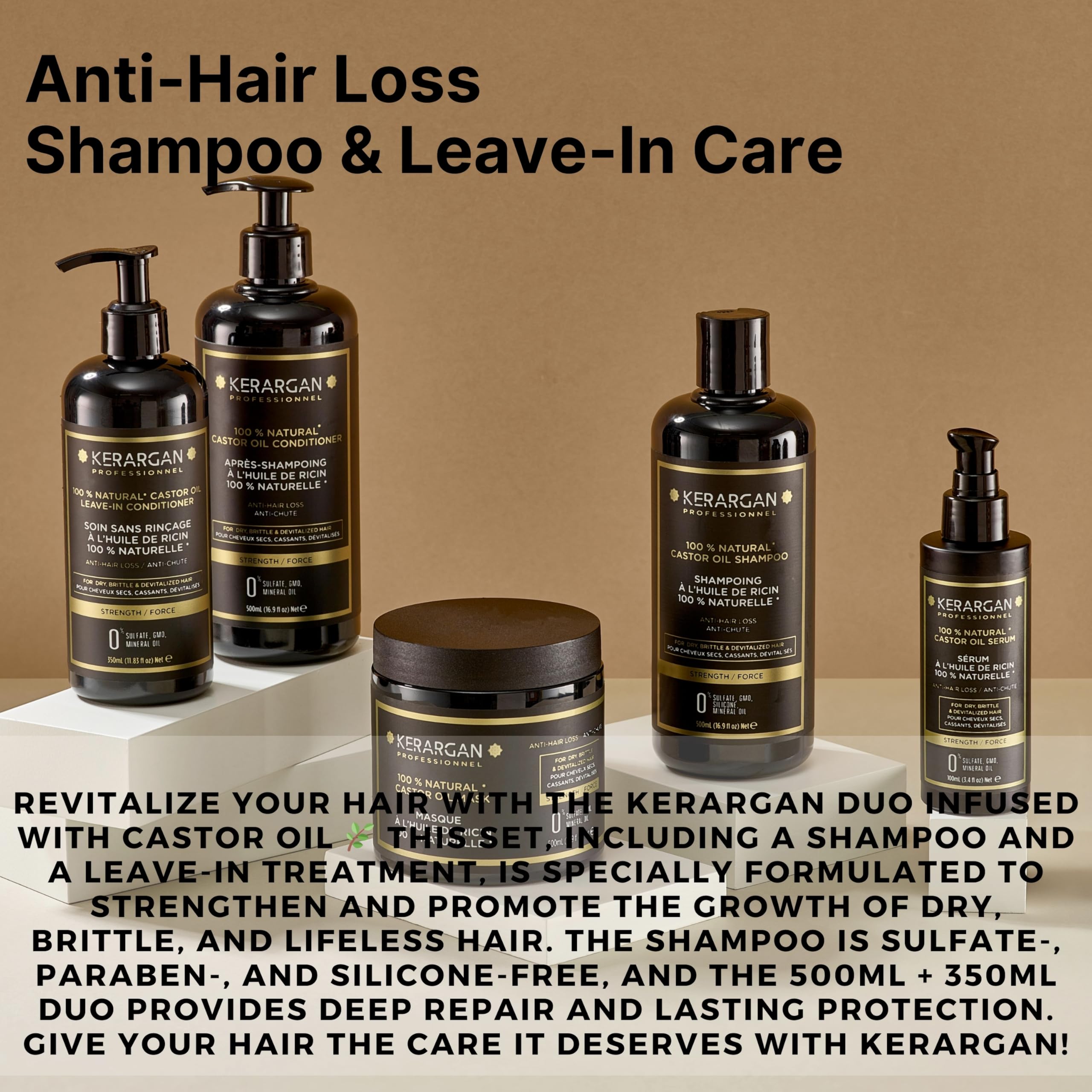 Kerargan, Anti-Hair Loss Shampoo and Leave-In Treatment Duo with Castor Oil for Dry Brittle, and Lifeless Hair, Sulfate-Free - Image 2
