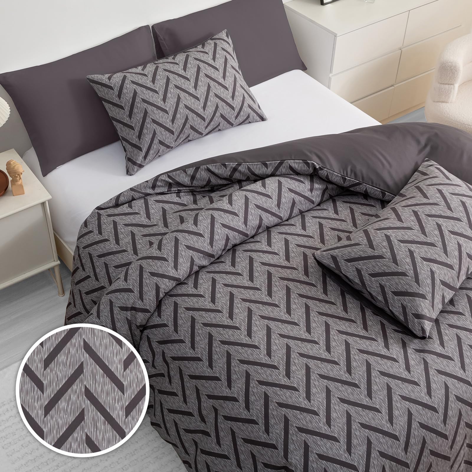 Pamposh King Size Duvet Cover Sets Premium Microfiber Duvet Cover King Size Ultrasoft Hypoallergenic Reversible Bedding Set including Zipper Closure - Image 3
