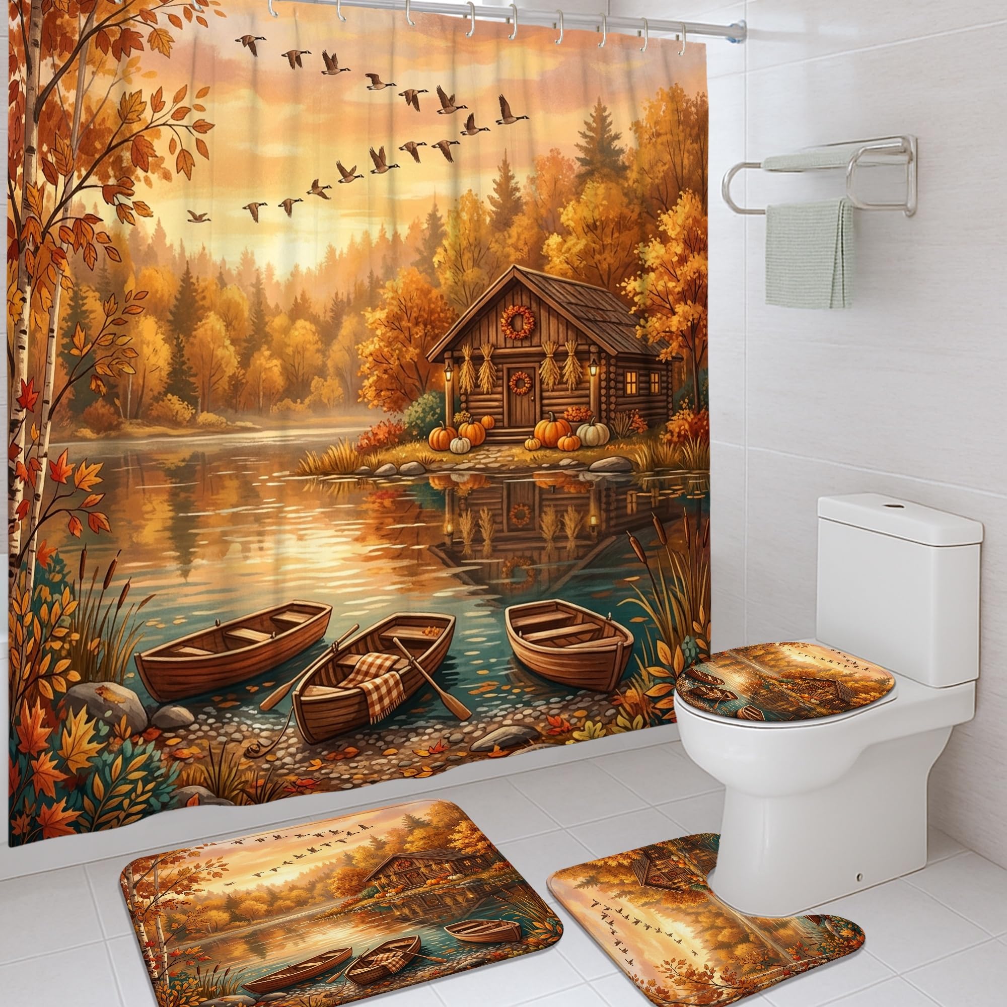 Rideaux de douche déco rustique pour salle de bain ambiance nature orange