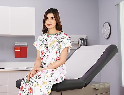 Miniatura 48 de Utopia Care Vestido de hospital, 100% algodón para paciente Azulejo rosa,Chicle azul,Gris Floral,Floral rosa,Azul Polkadots,Gris Polkadots,Polkadots