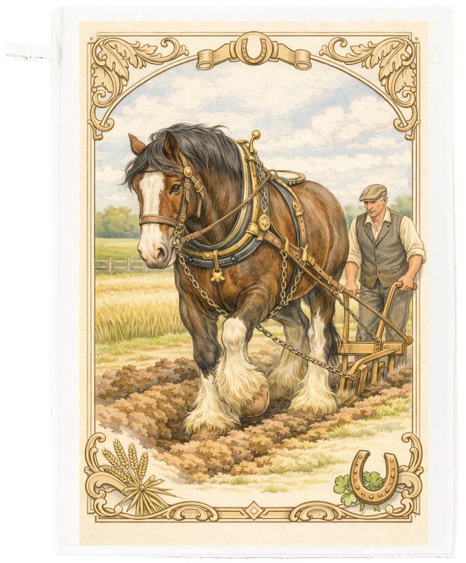 Half a Donkey Cotton Tea Towel – Shire Horse Ploughing Vintage Farming Design
