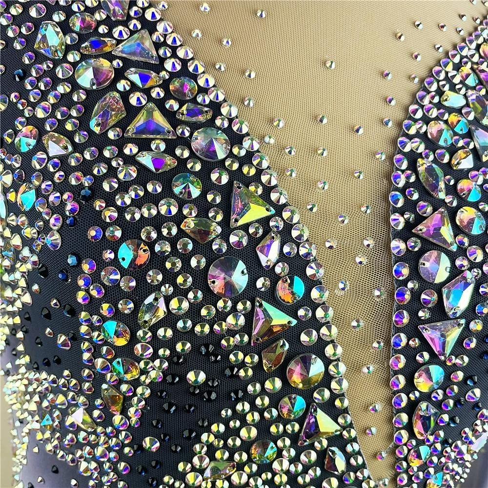 Professionelles Eislauf Kleid Für Mädchen Handgefertigtes Eiskunstlauf Wettbewerb Kostüm Langärmliges Farbverlauf Silber Netzrock Für Rhythmische Gymnastik Strasssteine Rollschuhlaufen