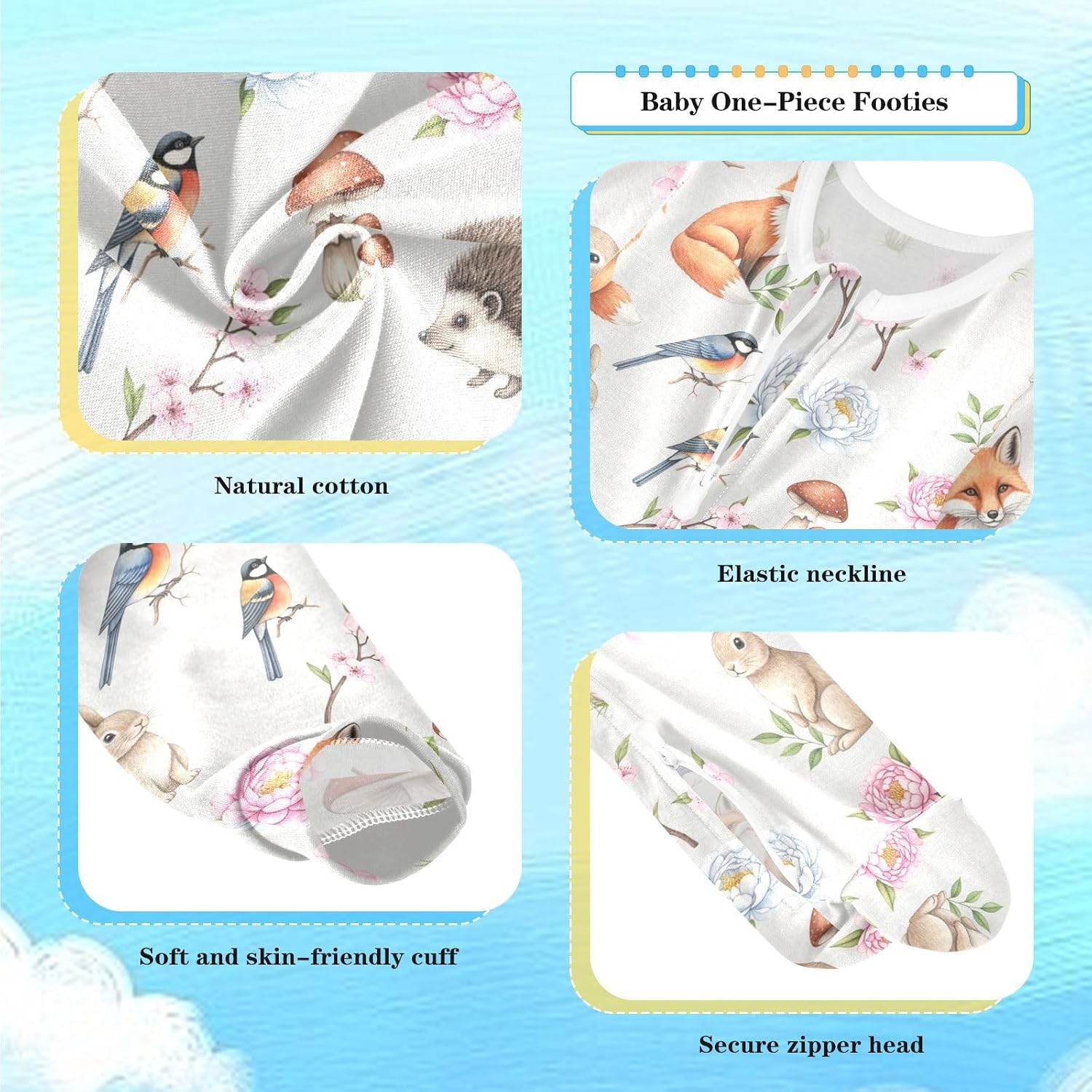 Emelivor Rabbit Animals White Baby Newborn One-Piece Pajamas Footie Long Sleeve Romper Pjs for Girl Boy Kids
