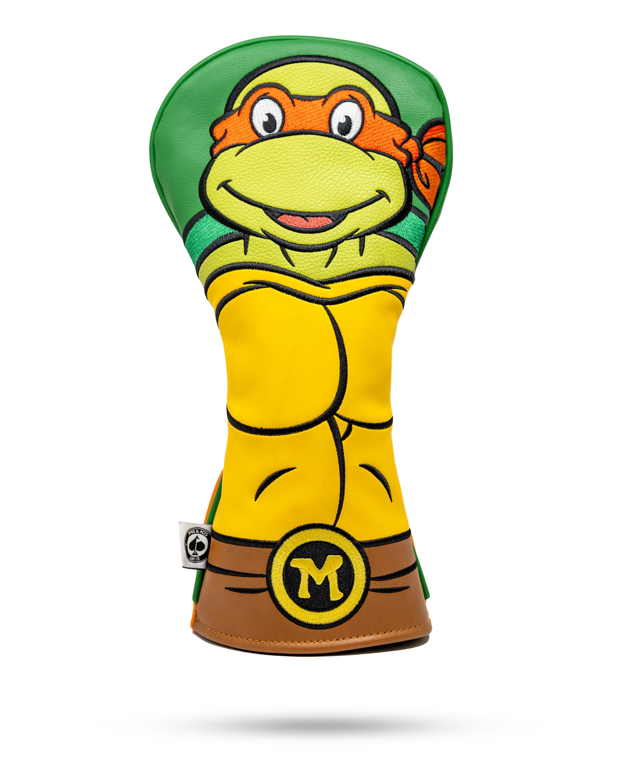 Pins & Aces TMNT Driver Head Cover - Premium, Hand-Made Leather Headcover - Teenage Mutant Ninja Turtle Heads, Tour Quality Golf Club Cover - Style and Customize You Golf Bag