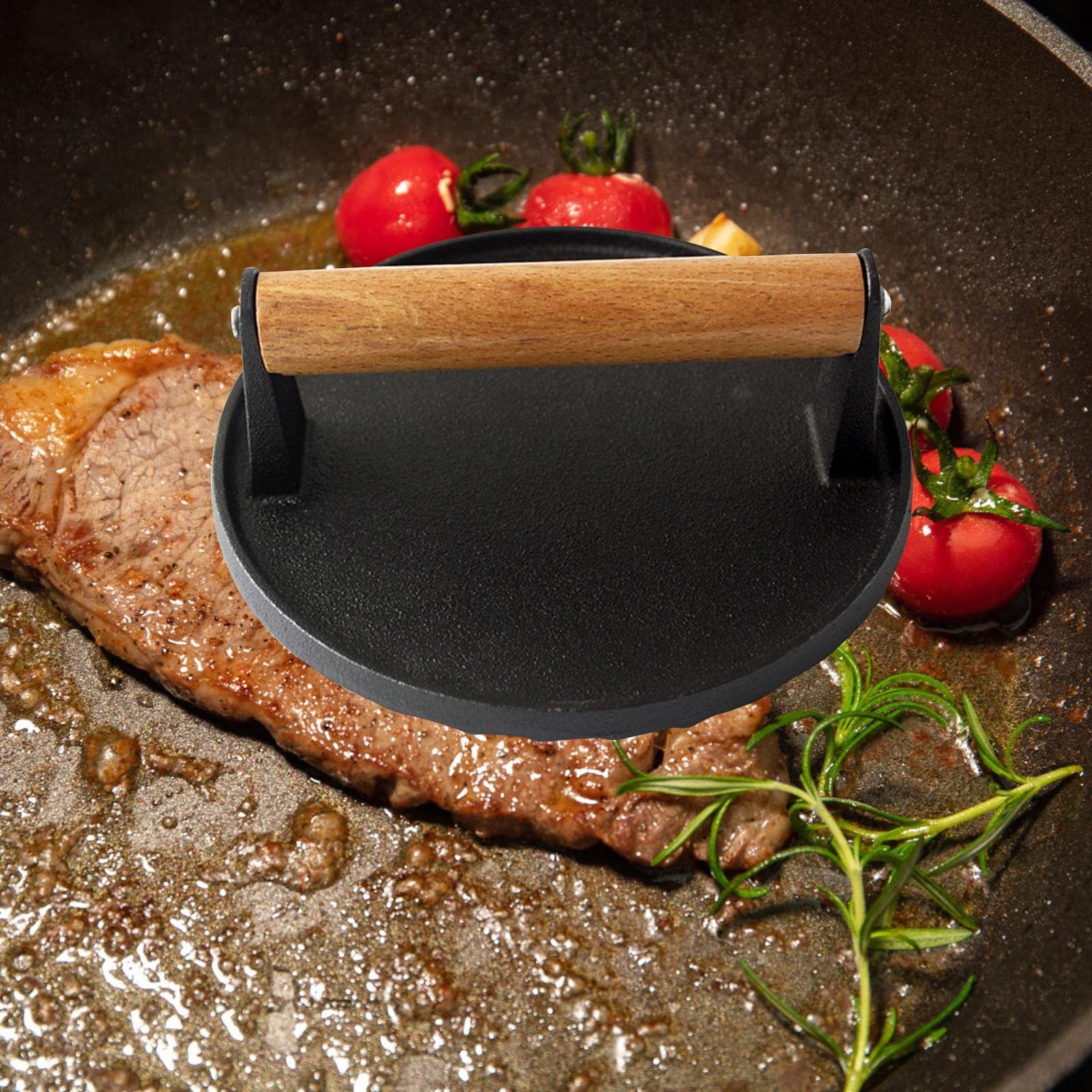 Grillpresse aus Schwerem Holzgriff Steakfleischpresse Burgerpatty Maker Form Ausgewogene Gewichtslage für Outdoor Küche