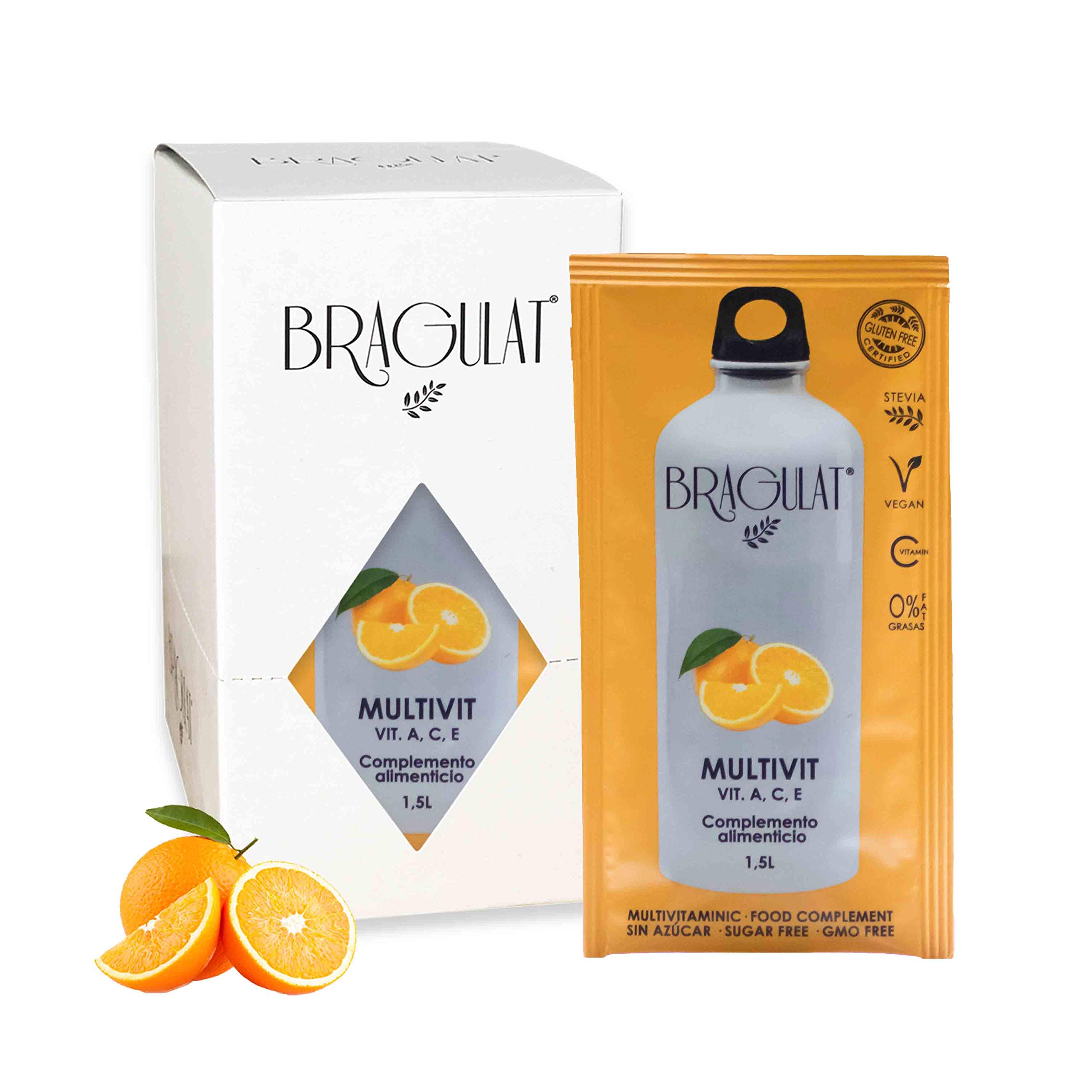 BRAGULAT/Saborizantes de agua Sin Azucar, con fruta deshidratada, Vitamina C y B12, colorantes y sabores naturales | 15 Sobres Multivitaminicos.