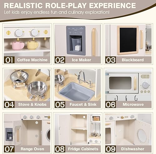 Miniatura 2 de Juego de cocina de madera para niños pequeños, juego de cocina de juguete para niñas y niños, con accesorios de cocina