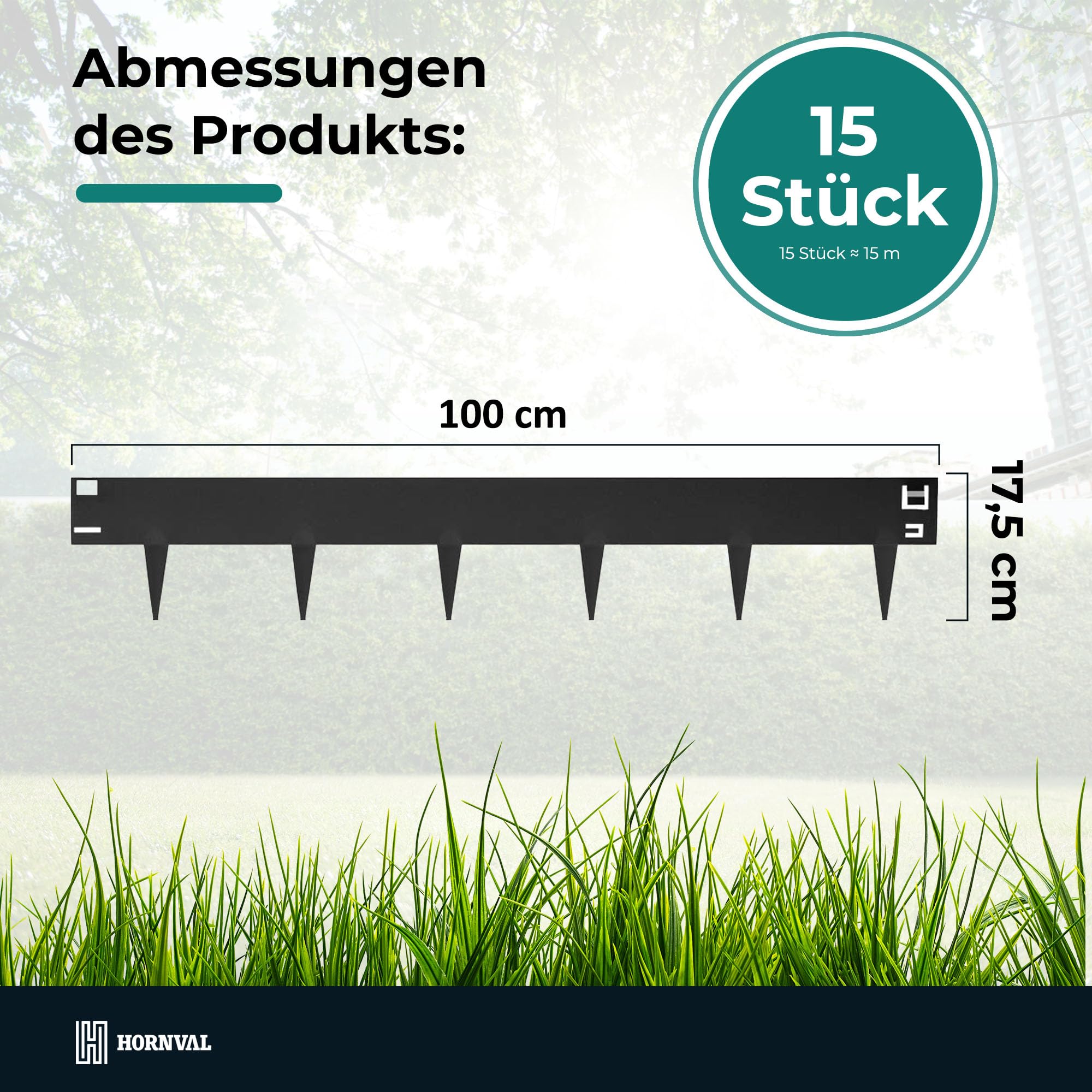 Rasenkante mit Dornen aus beschichtetem Stahlblech 100 x 17,5 cm | 15 Stück in der Verpackung, Gewicht 20 kg | Matt, in DREI Farben erhältlich | Graphit, 5907662638235