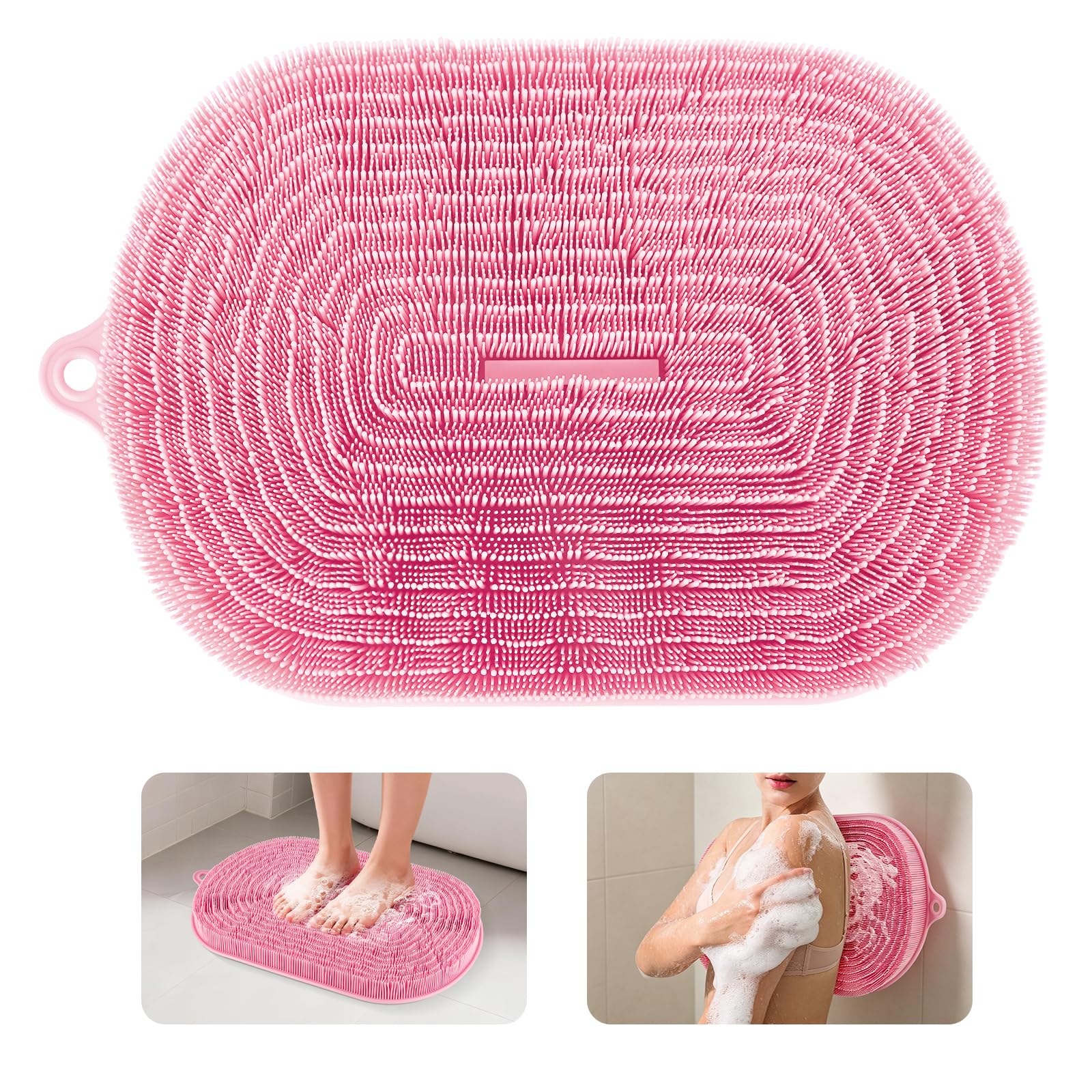 54 x 35,5 cm Silicone Tappetino Doccia Antiscivolo, Rosa | Tappetino Bagno Grande, Scrub Piedi, Rimuove Pelle Morta, Testina Setole Morbide, senza Piegarsi, Spazzola Schiena Doccia