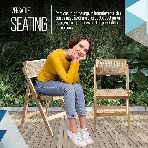 Miniatura 7 de Ibiza - Silla de ratán natural, juego de 1 – Sillas plegables modernas de ratán para comedor al aire libre, patio, silla decorativa para sala