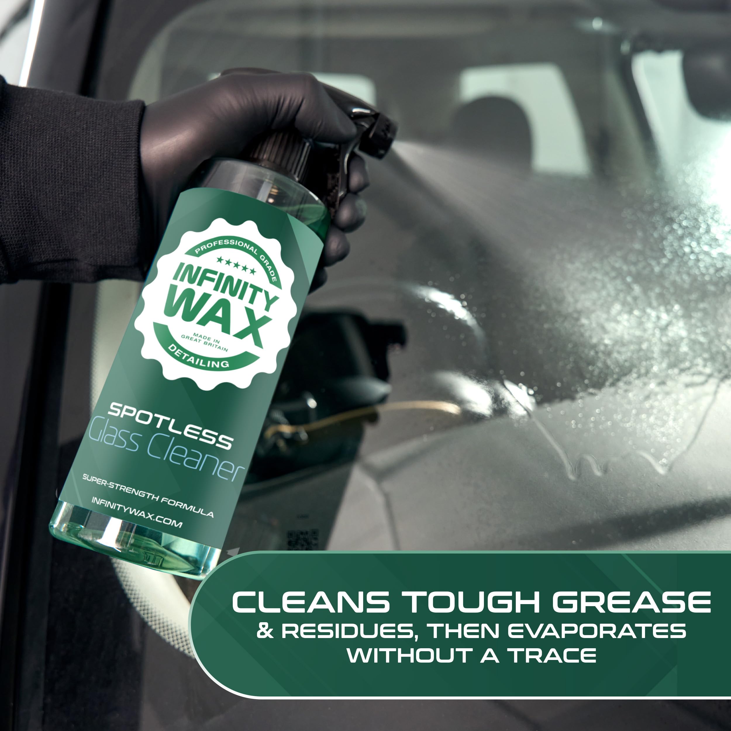Infinity Wax Streak-Free Glass Cleaner 1L - Limpiador de Cristales de Coche sin Rayas, antiestático, Secado rápido, Elimina Huellas, Grasa y película de vapeo, Interior y Exterior.