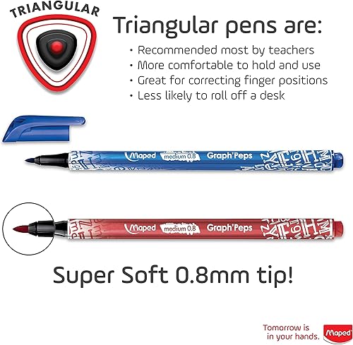 Miniatura 4 de Maped - Graph'Peps - Bolígrafos triangulares de fieltro triangulares de punta media de 0.031 in (0.031 in) - Paquete de 12 - Colores vibrantes