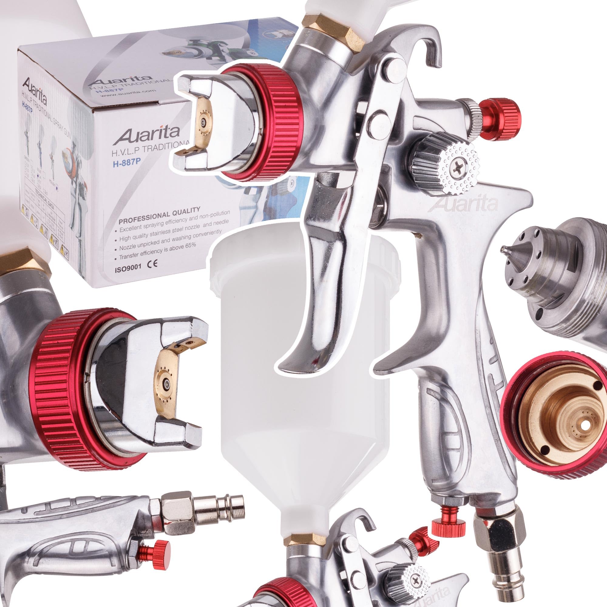 Auarita HVLP-Technologie Spritzpistole H-887P 1,7 mm Düse Langlebig 600 ml Fassungsvermögen zum Lackieren DREI Einstellmodi Sehr effizient Gut für schwere Materialien