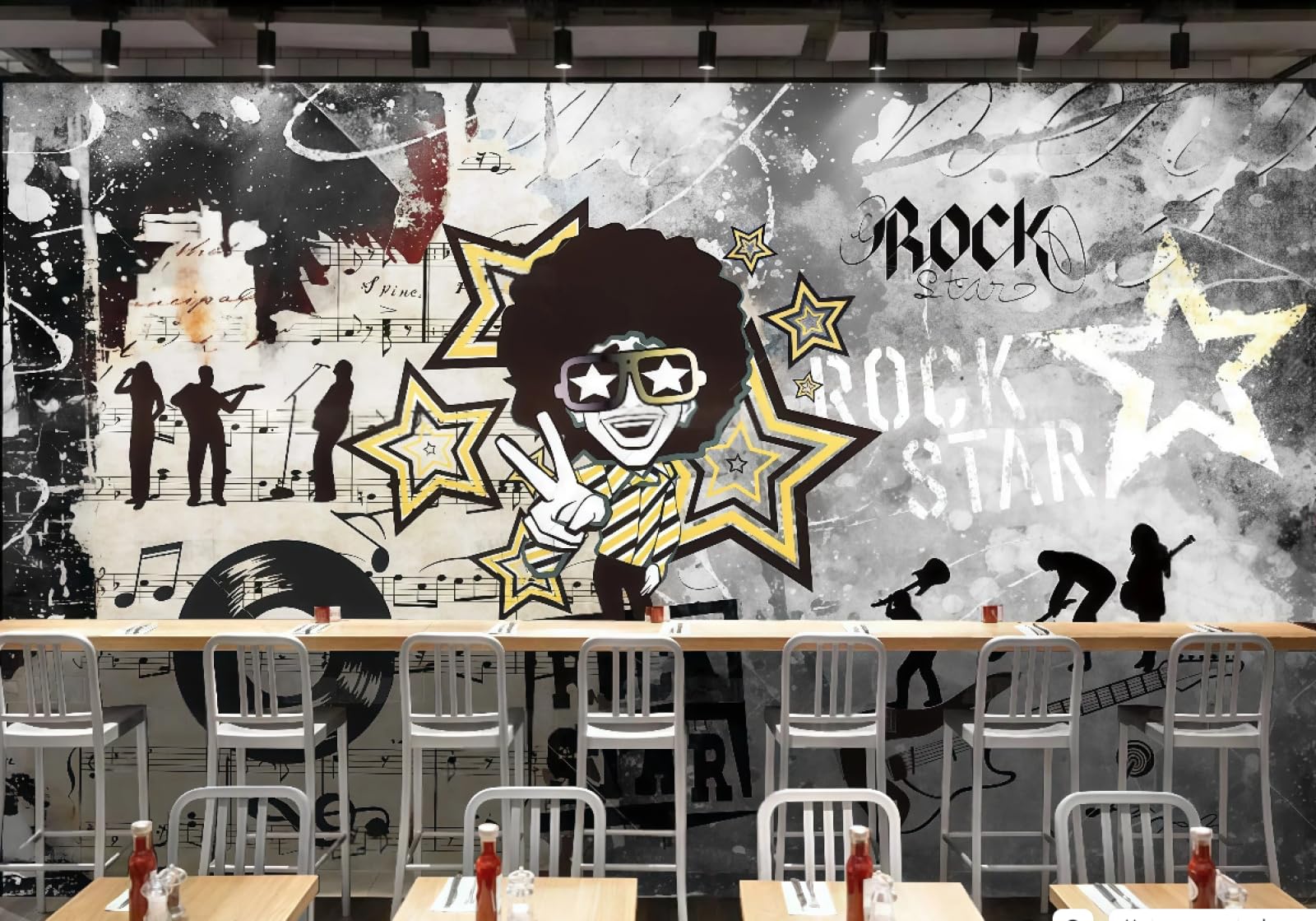 Ręcznie malowana tapeta, hip-hop, muzyka rockowa, motyw, popołudniowa herbata, napoje, bar przekąskowy, tło ścienne, tapeta z zachodniej restauracji, fototapeta do kawiarni, 3D, 250 x 175 cm