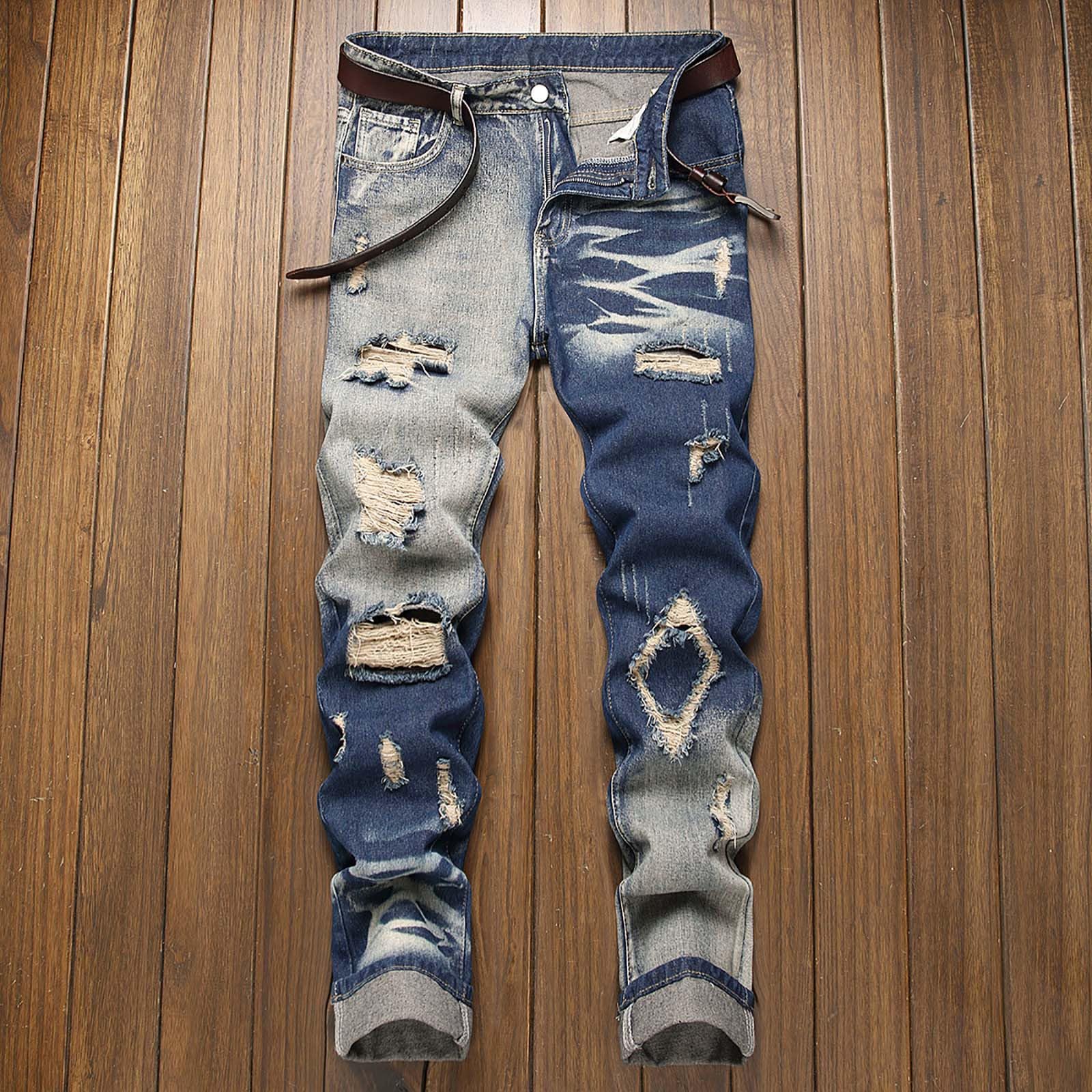 Jeans da uomo, lunghi, lavati, strappati, con tasche, per uomo, slim fit, larghi, per attività all'aria aperta, Hip Hop, leggings, morbidi, streetwear, abbigliamento da festa