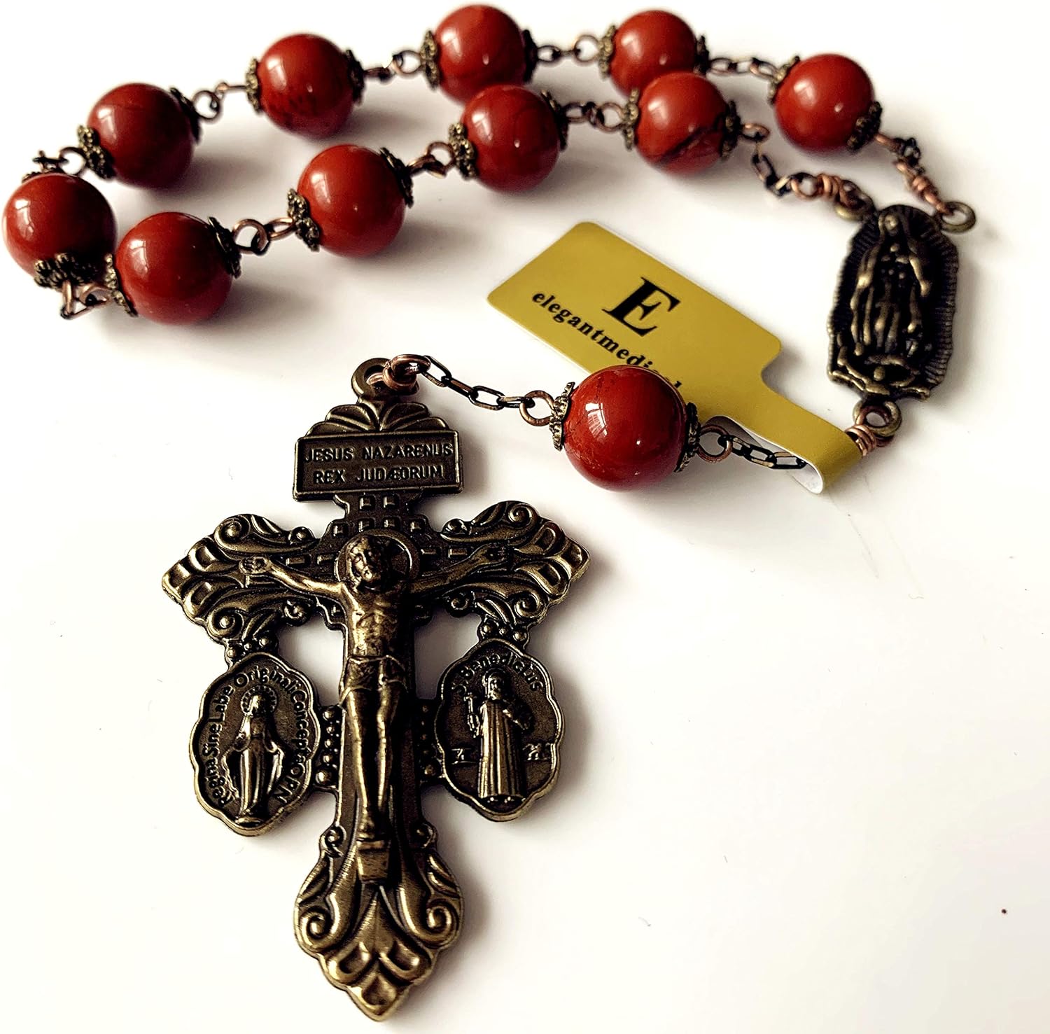 elegantmedical car rosary Carnelian Beads Catholic Prayer one decade rosary bracelet Bronze Pardon cross Gift - Image 2