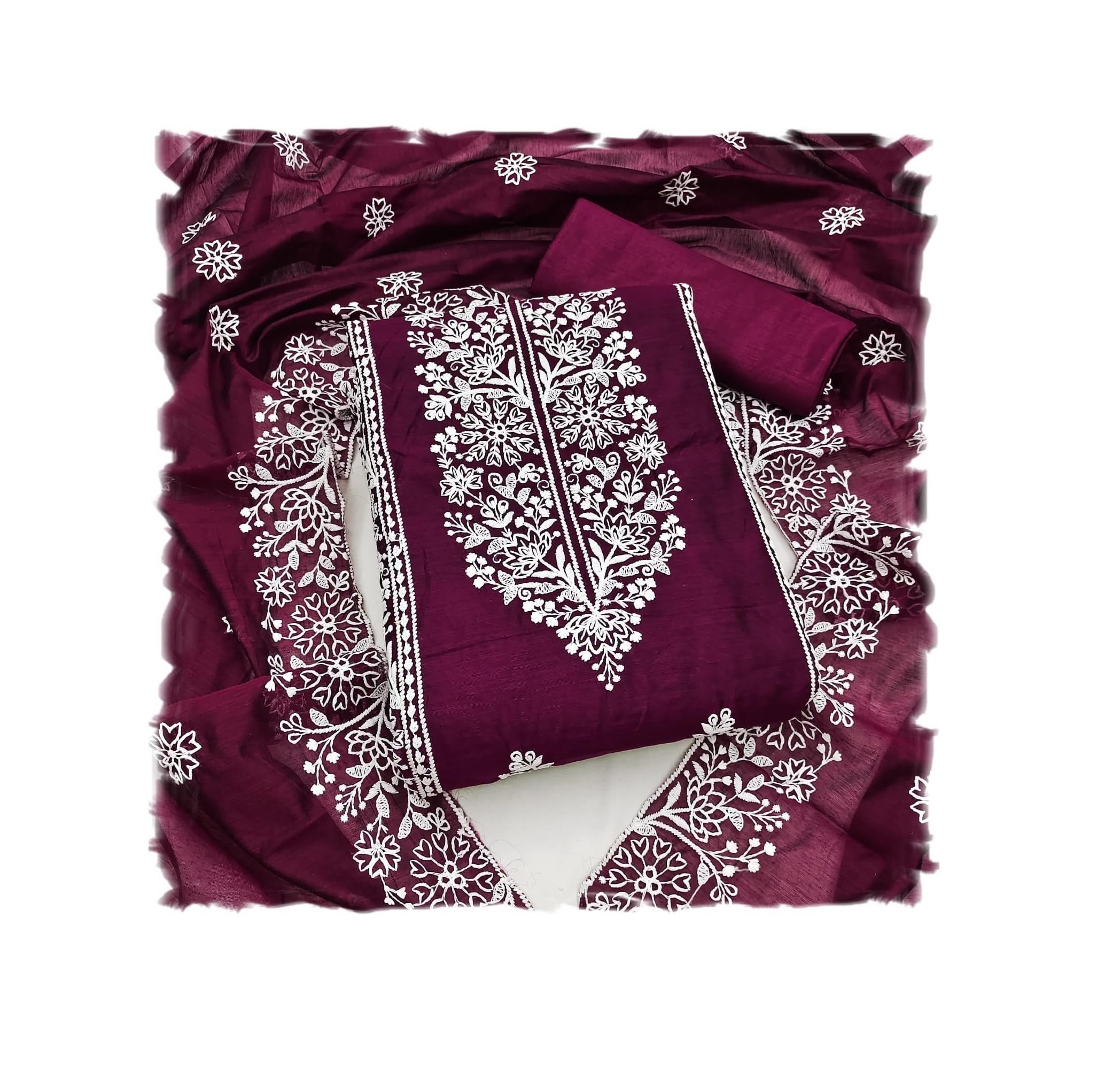 Y2Y Women's Cotton Embroidery Codding Work Unstitched Salwar Suit Dress Material With Heavy Dyable Sequence Work Dupatta (Free Size_Multi Color)