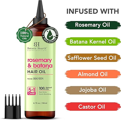 Miniatura 66 de Botanic Hearth Aceite de cafeína y batana para el crecimiento del cabello (6.7 onzas líquidas), tratamiento nutritivo y fortalecedor del cabello