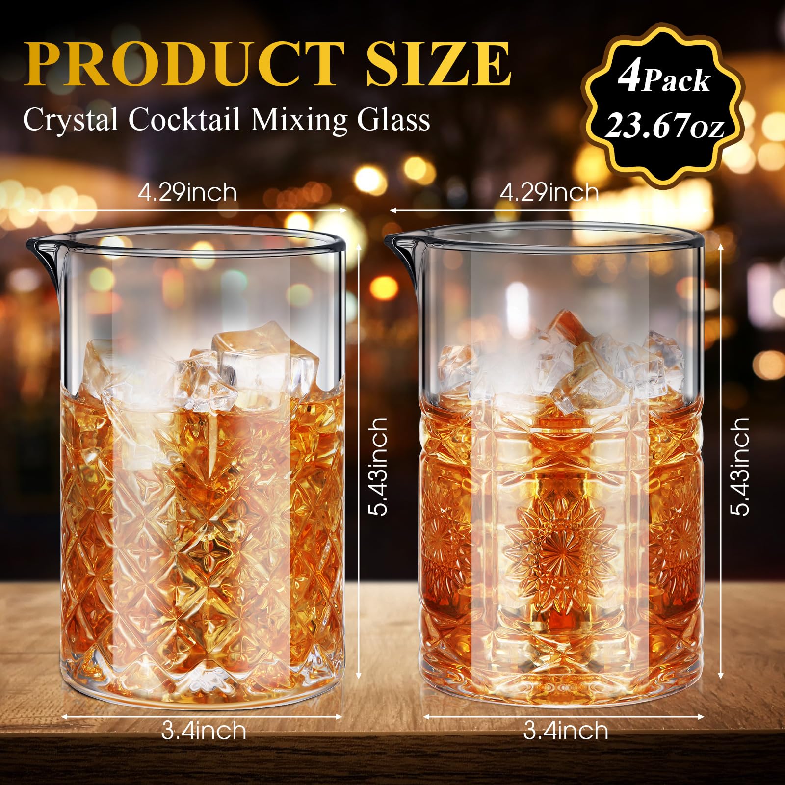 Inbagi 4 vasos mezcladores de cóctel de 23.5 onzas de vidrio para mezclar cócteles Martini, vasos de cristal de fondo grueso, tazas de mezcla estables para bebidas, camarero, hogar, bar, accesorios,