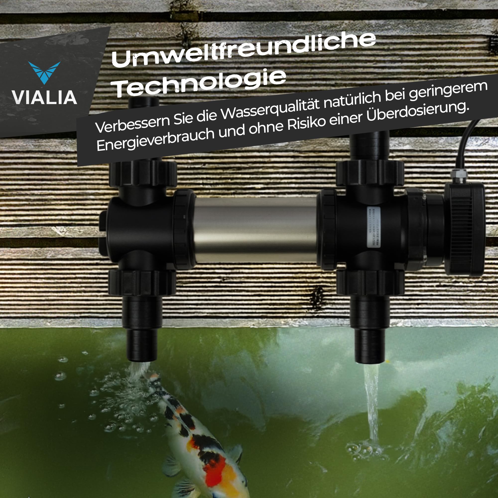 UVC Teichklärer SUV-724 RVS 24 Watt Edelstahl Wasserklärer | Algenvernichter für Teich & Aquarium bis 40 m³, Durchfluss 5 m³/h, Inkl. 4 Schlauchnippel 38/50mm & 2" Gewinde