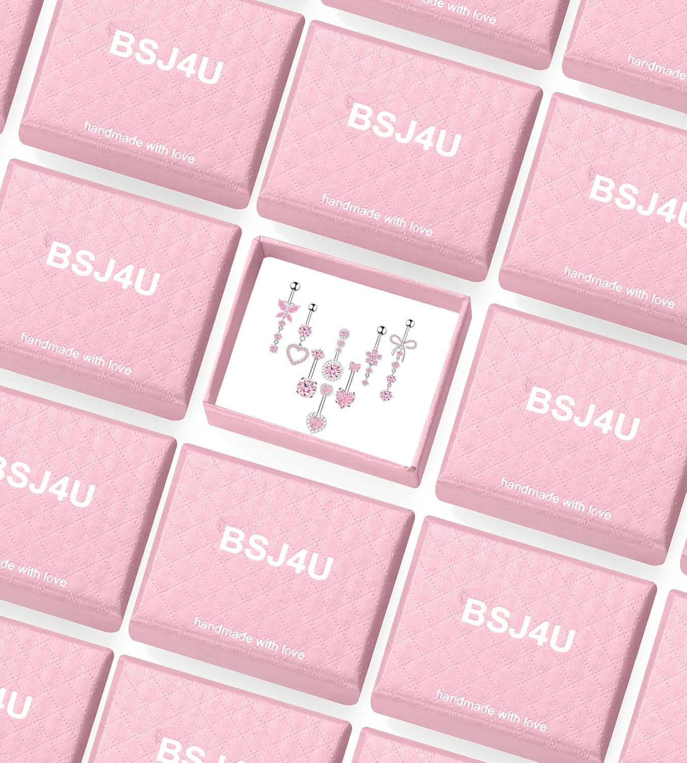 8Pcs Gold Pink Silver Belly Button Ring Dangle Navel Belly Piercing Jewelry Cute CZ Butterfly Heart Flower Bow Navel Belly Rings for Women 14G Hypoallergenic Surgical Stainless Steel Dainty Dangling Dangly Belly Button Piercing Pack - Image 7