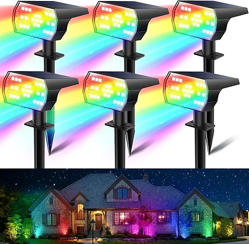 Kaxiida Luces solares que cambian de color  Luces exteriores impermeables IP68 con 7 modos, RGB multicolor para decoración de jardín, patio y paisaje