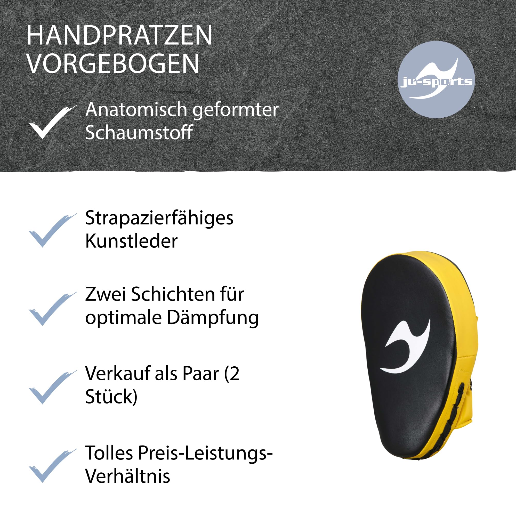 Ju-Sports Handpratzen vorgebogen I Box Pratzen aus Kunstleder I Sehr leicht & gutes Handling I Mit Punkt für optimalen Treffer I Ideal für Boxtraining