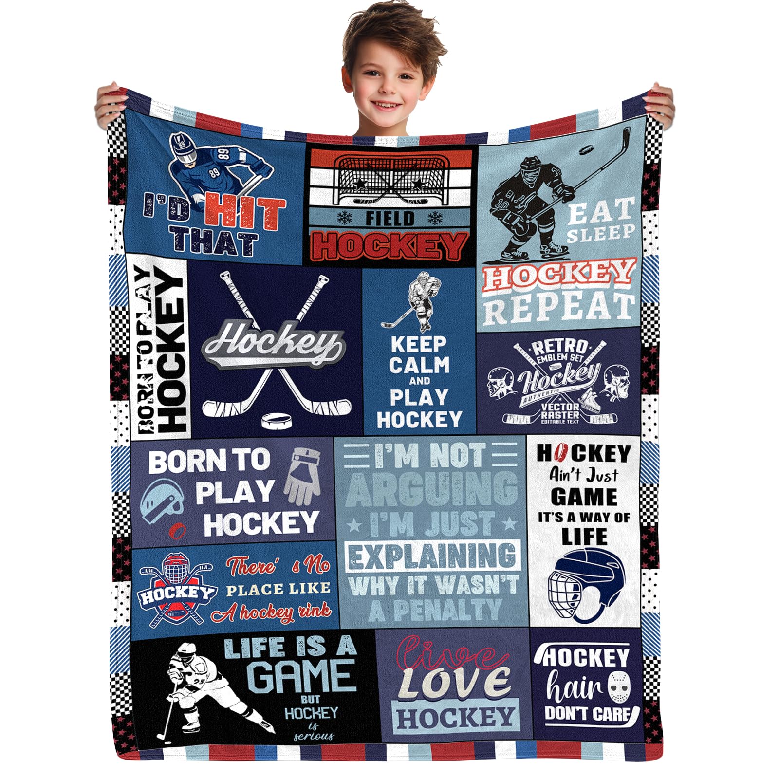 Yasrlvun Ice Hockey Gifts Hockey Gifts for Boys 50 x 60 In Hockey Throw Blanket Cozy Warm Ice-Hockey Throw Blanket Christmas Field-Hockey Gift for Boy Girl